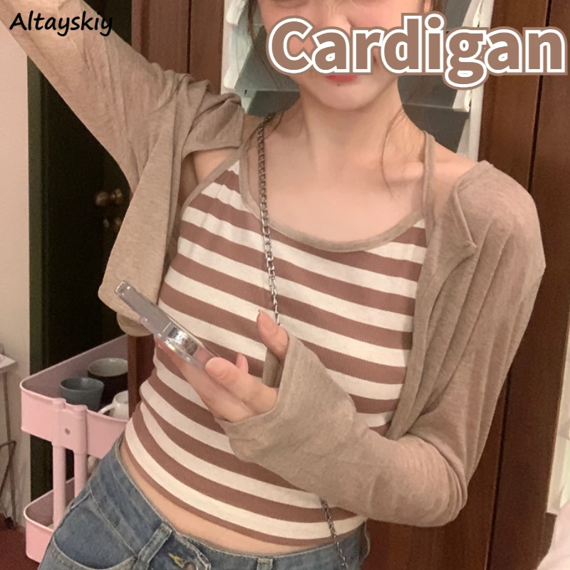 

Sunscreen Vintage Cardigan Women Baggy Temper Solid Streetwear Thin Summer All-match Mujer Breathable Daily Soft Minority Mature
