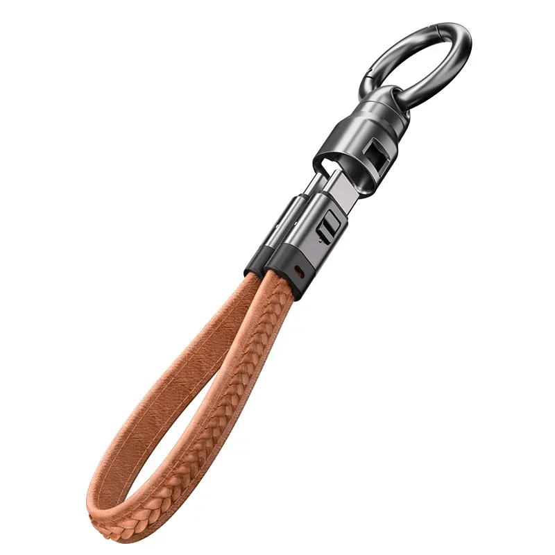 2 in 1 240W Fast Charging Cable Genuine Leather Lanyard Data Cable for iOS Android Charger Cord Computer Power Cable