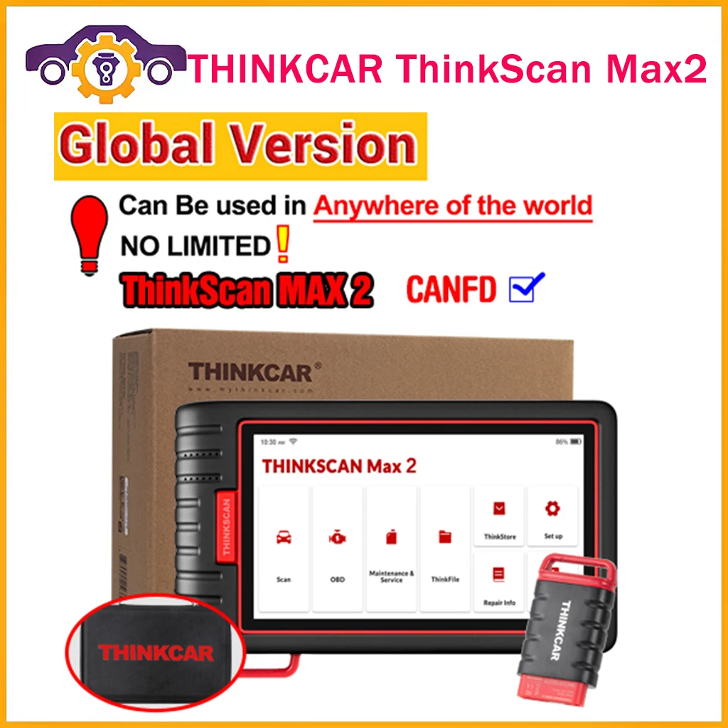 

THINKCAR ThinkScan Max 2 obd2 Diagnostic Tool Full system Support CANFD For GM 2023 AF DPF IMMO 28 Reset ECU Coding OBD2 Scanner