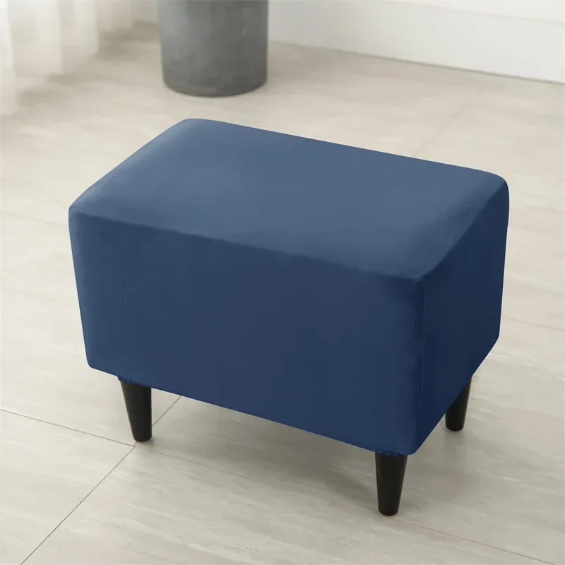 Velvet Elastic Ottoman Stool Cover Rectangle Bedroom Footstool