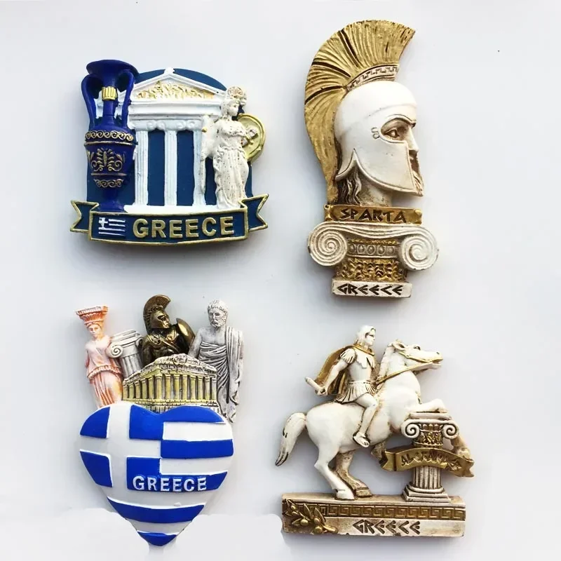 Greek Tourist Souvenirs Fridge Magnet Greece Flag Samurai Spartan Helmet Hand Painting Magnetic Stickers