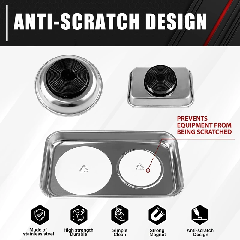 3-Piece Magnetic Tray Holder, Magnetic Parts Tray Set, Thickened Tray,Stainless Steel, Tool Trays For Screw, Bolts, Nuts 4