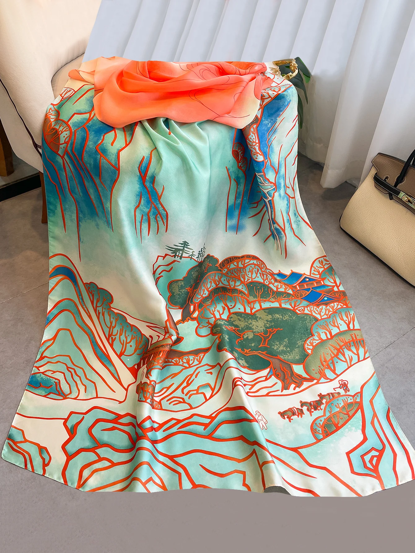 180*90cm Luxury Brand Women Summer Silk Scarves Shawl Lady Wrap Soft Female Europe Designer Beach Bandanna 2024 New 6