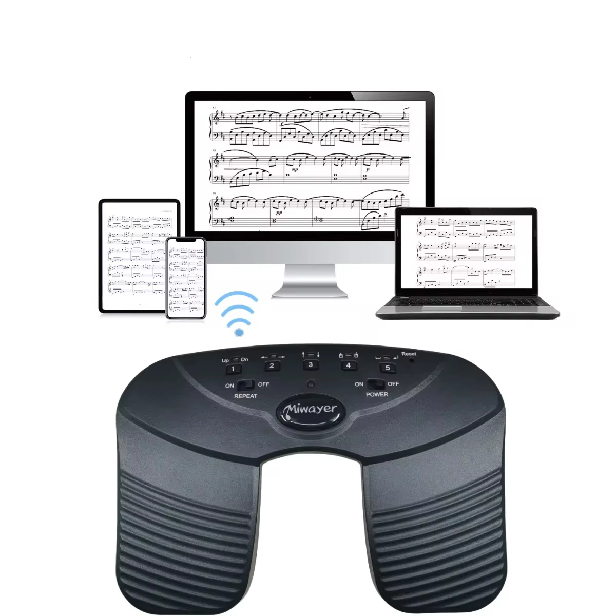 Bluetooth Page Turner Pedal Miwayer Wireless Silent Rechargeable with Anti-Slip Rubber for IPad Tablets Phone