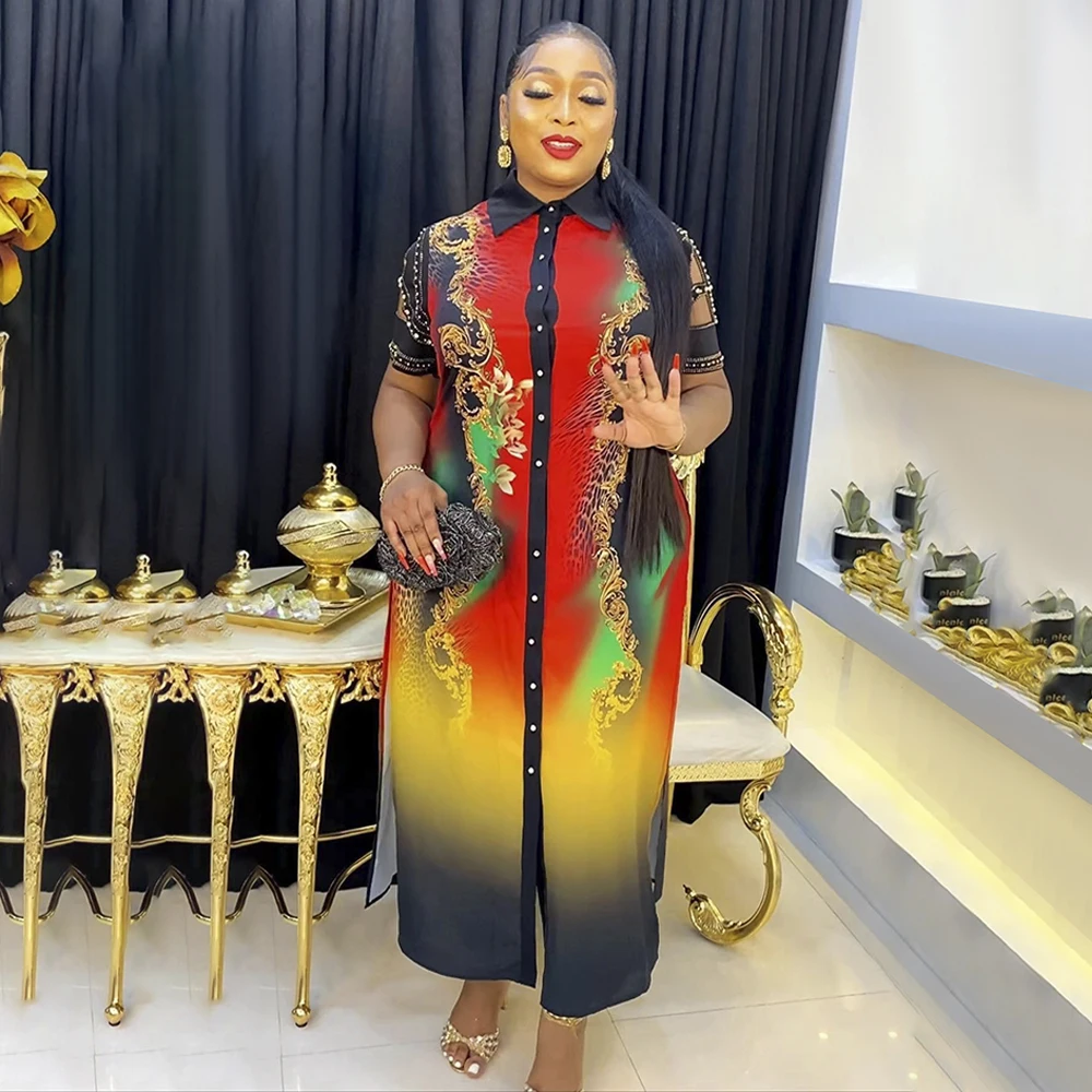 

MD African Women Dresses Plus Size Boubou 2023 Summer Short Sleeve Maxi Robes Africain Femme Ankara Hippie Clothes Party Dress