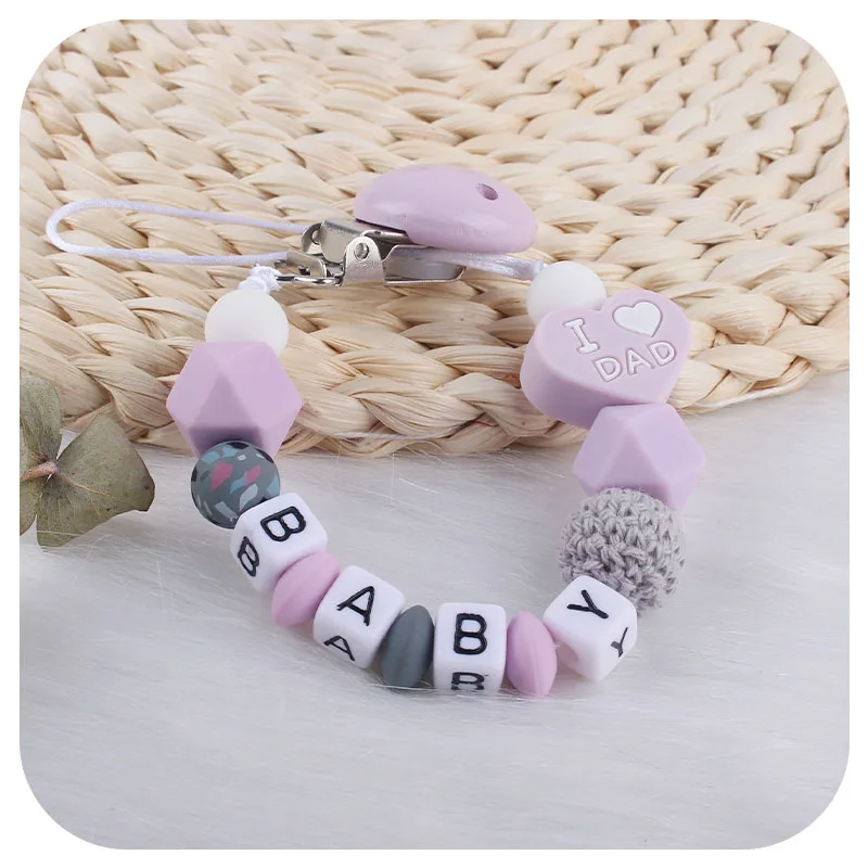 Free Custom Personalized Name Baby Pacifier Clips Chains Silicone Beads Teethers Dummy Nipple Holder Clips Newborn Teething Gift