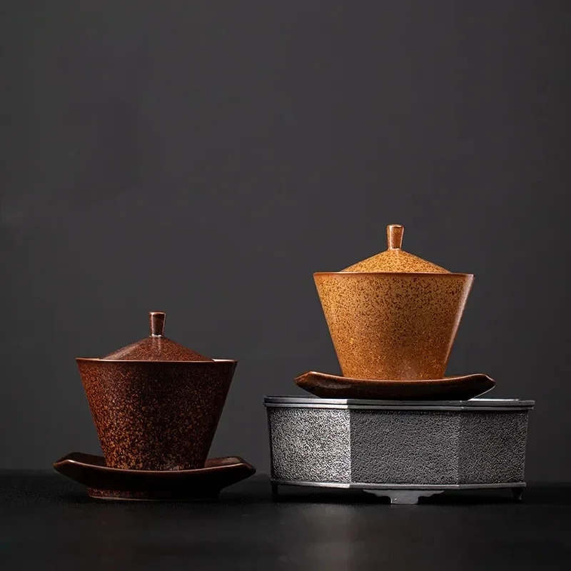 

Чайная чаша Gaiwan в стиле ретро, изысканная керамическая чашка с блюдцем, домашняя посуда для чая