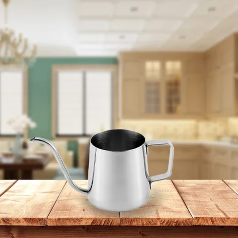 

350 Ml Europe Style Stainless Steel Long Mouth Hand Punch Pot Coffee Pots With Lid Drip Gooseneck Spout Coffee Kettle Teapots