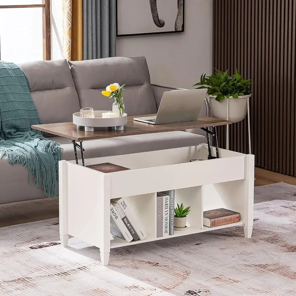 White Tea and Coffee Tables for Living Room,Chairs with Storage Shelf,Hidden Compartment Furniture,Lift Top Coffee Table,Dining