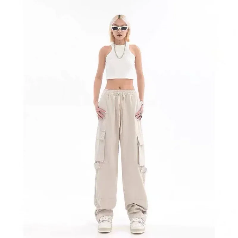 Retro Japanese Style Workwear Loose Casual Straight Leg Pants Multiple Pockets Street Style Long Trousers Sporty Loose Fit