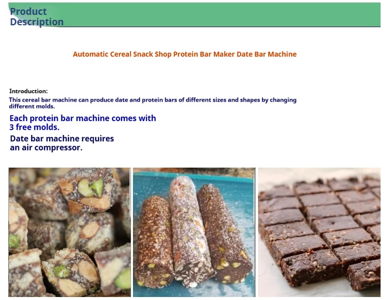 Description Picture 5 of itemAutomatic Grain Snack Protein Bar Maker - Date Bar Extruder for Shops, Commercial Nutrient Bar Processing Machine