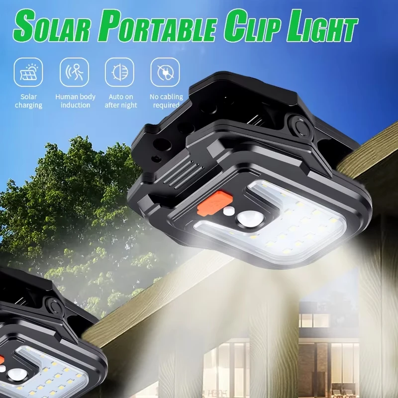 Outdoor solar portable clip lamp multifunctional induction lamp wall lamp courtyard lamp camping lamp work lamp