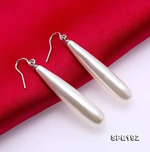 

Unique Design Shell Pearl Sterling Silver Dangle Earrings Long Teardrop Seashell Pearl Earrings Charming Women Gift