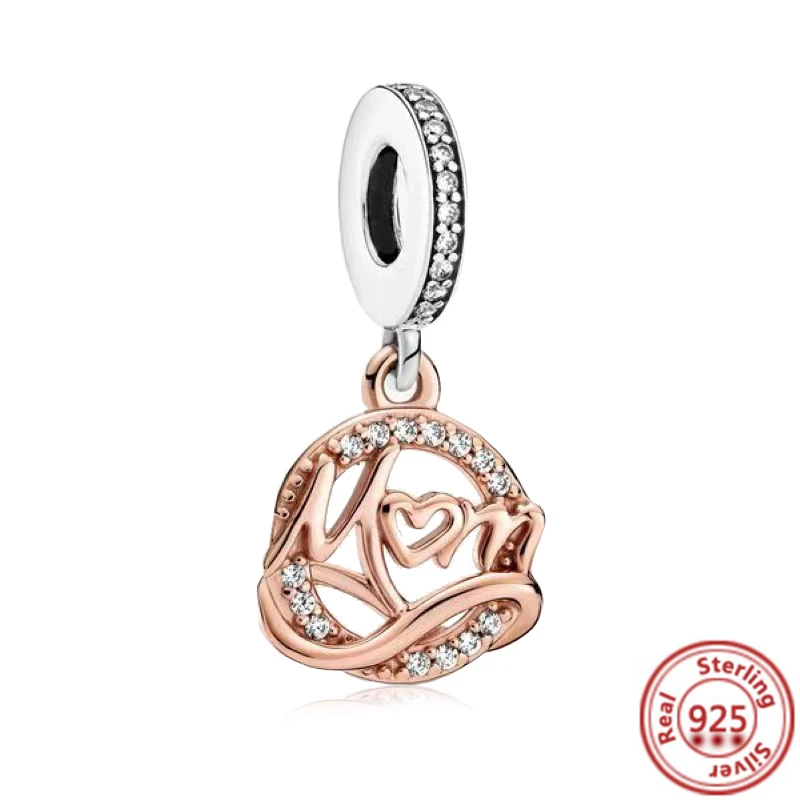 100% 925 Sterling Silver Forever Family Love Mom DIY Beads Fit Original Pantaro Charms Bracelet Mother's Day Gifts Women Jewelry 3