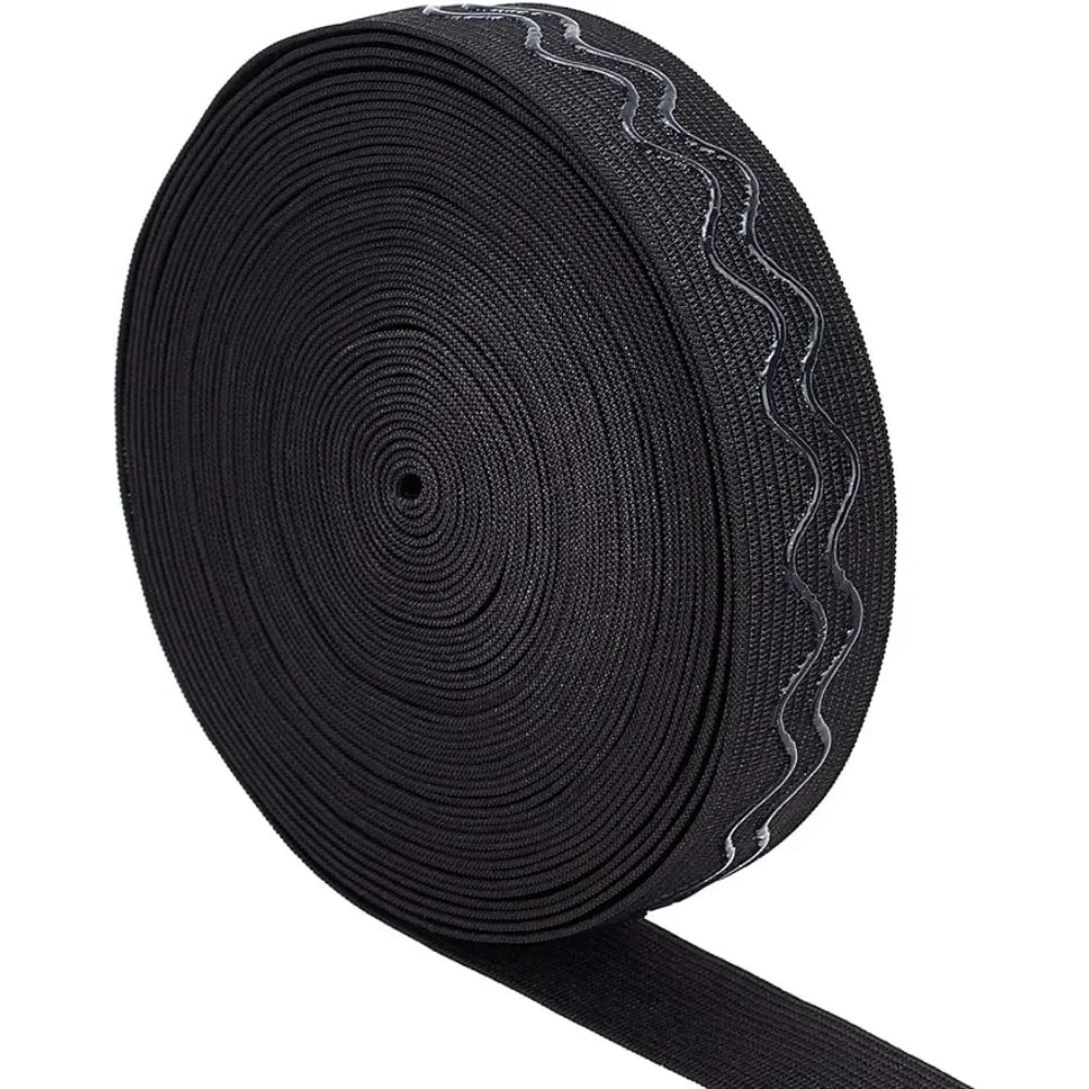 

10 Yards 1 Inch 25mm Wide Non-Slip Silicone Elastic Gripper Band for Garment Sewing Project Black