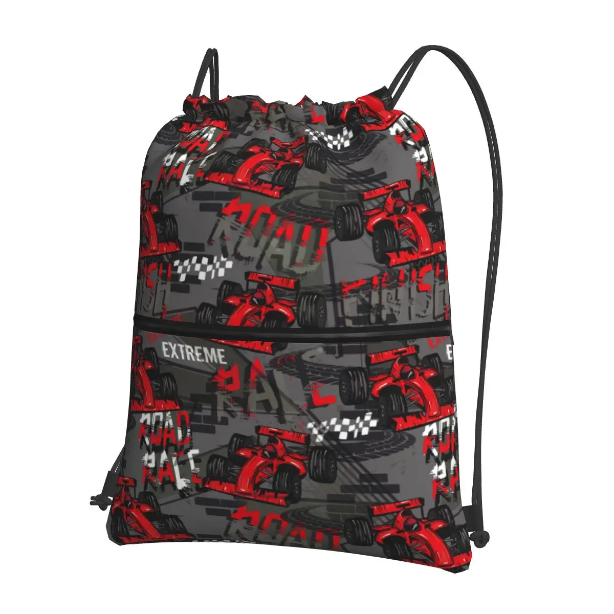 

F1 Racing Cars Drawstring Backpack With Zipper Pocket Sports Gym Bag Reversible Print String Sackpack for Exercise