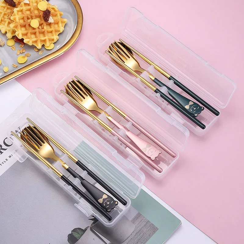 

Stainless Steel Kids Children Dinnerware Set Chopsticks Fork Spoon Set Utensil Set Travel Cutlery Camping Tableware Portable Set