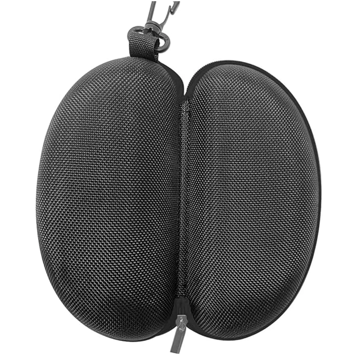 Sleek Black Hard Shell Polyester Glasses Case with Zipper and Hook – Unisex Fashion Accessory