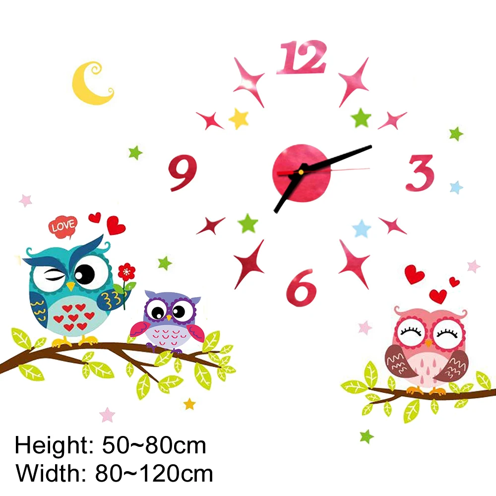 2022 Children'S Room 3D Diy Wall Clock Modern Home Decoration Owl  Art Sticker Decal Acrylic Quartz Watch Living Wall Clocks 