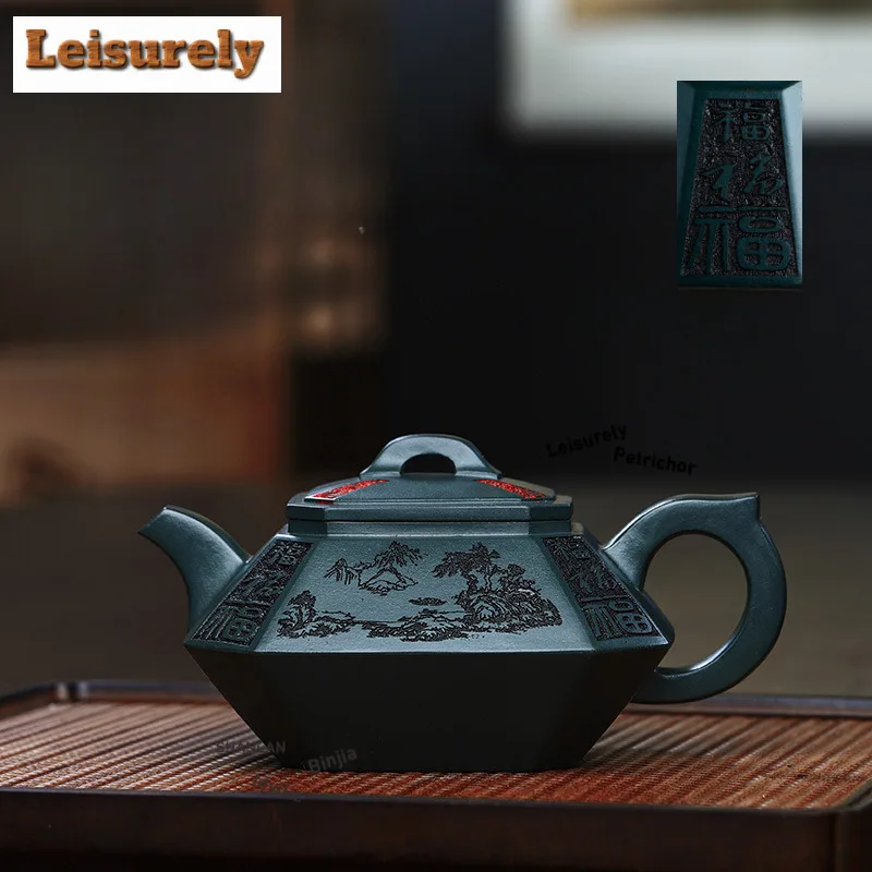 300ml Creative Yixing Purple Clay Teapots Handmade landscape Pot Raw Ore blackish green Mud Tea Infuser Kettle Zisha Tea Set