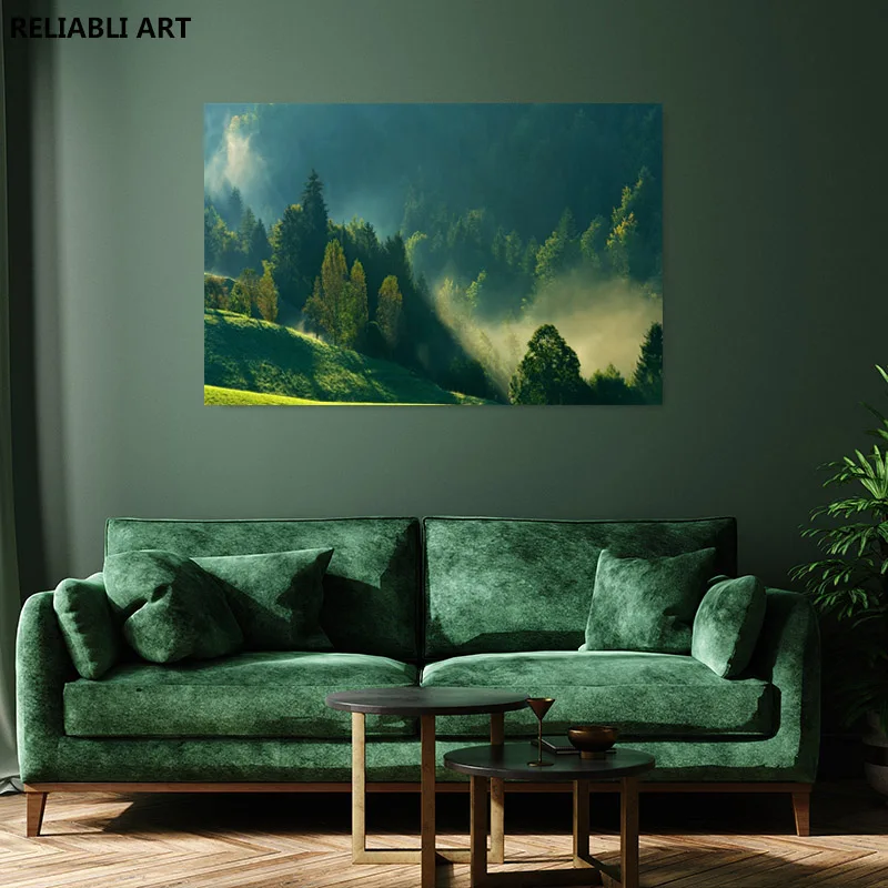 

Home Living Room Decor Nature Green Landscape Forset Canvas Picture Poster Wall Art Painting Scandinavian Prints Cuadros