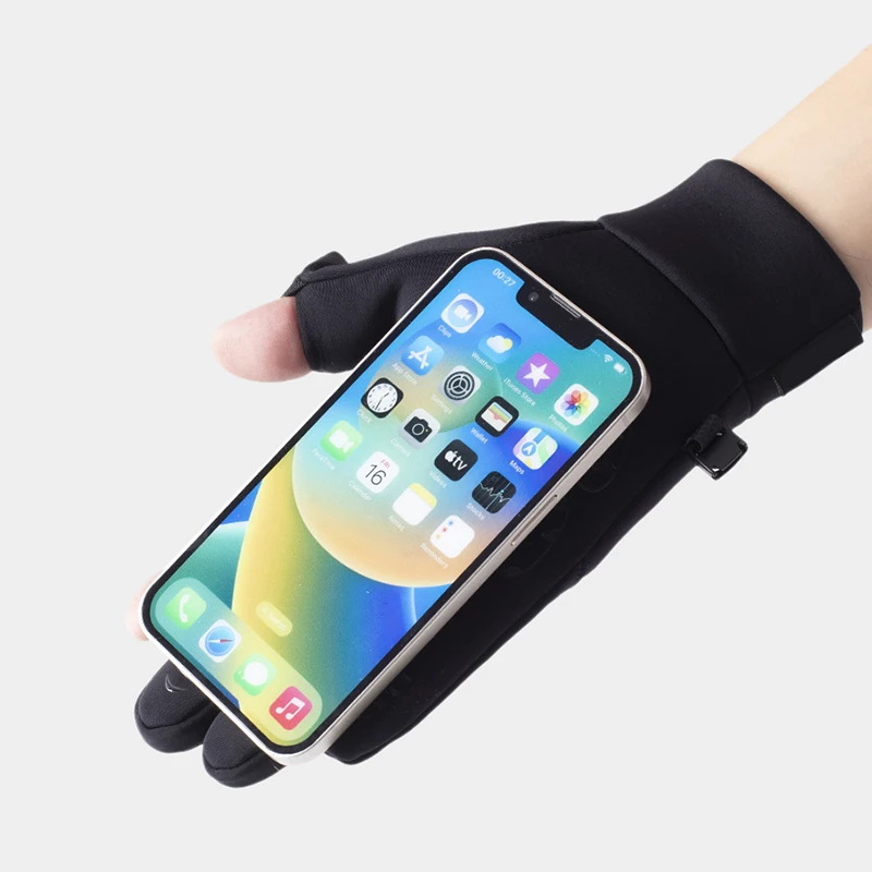 Winter Cycling Gloves Windproof Men Women Touchscreen Warm Motorcycle Water-Repellent Zipper Pocket Fingertip Flip