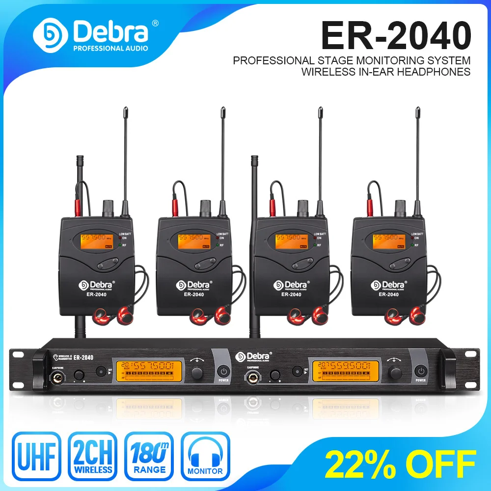 UHF IEM In-Ear Wireless Monitor System ER-2040 with Receiving Distance180m for Stage Performance, Outdoor Singing