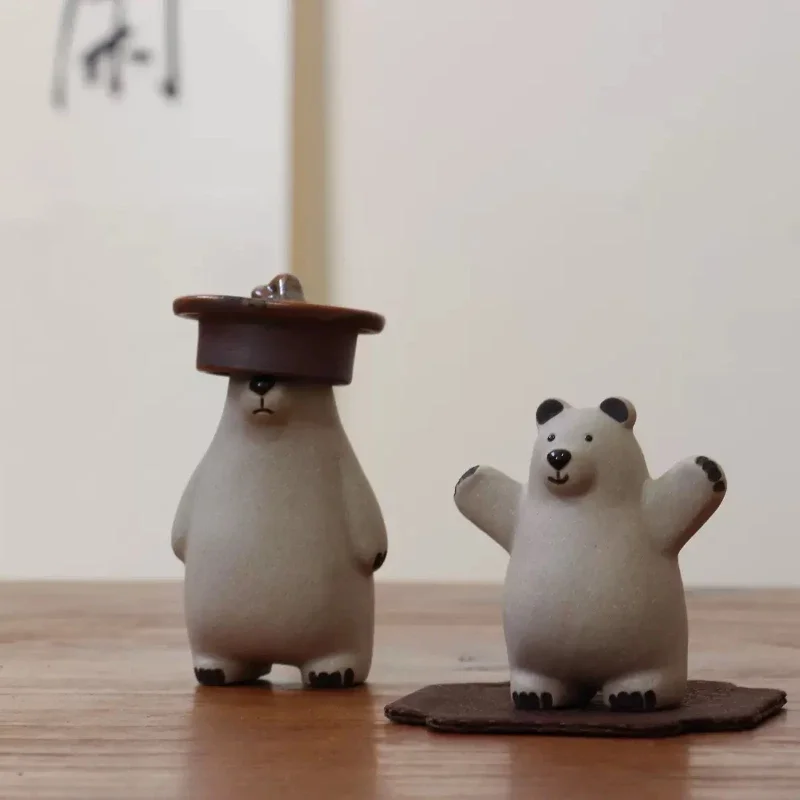 1PCS Little Bear Purple Clay Tea Pet Tea Table Decoration White Section Mud Creative Ceramic Cute Tea Playing Pot Cap