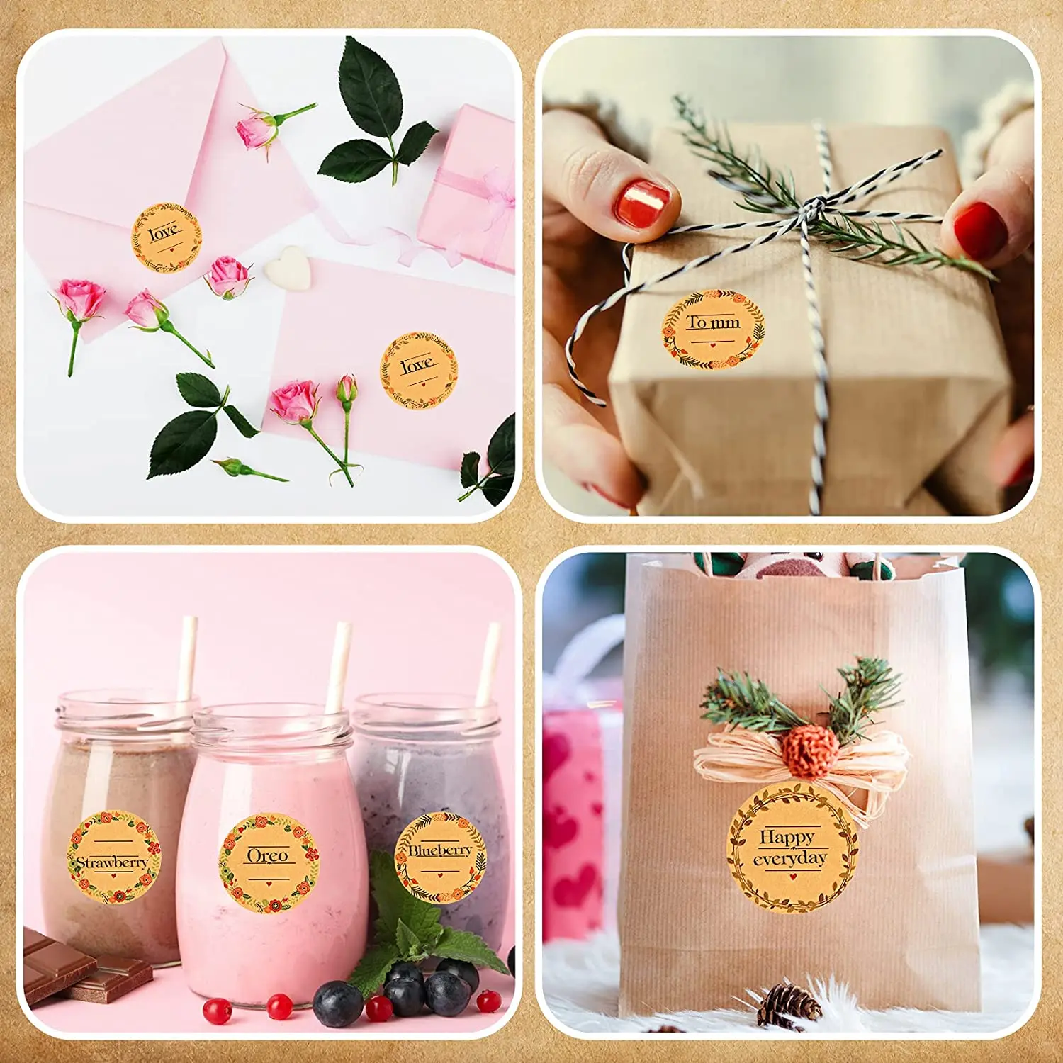 500 Etichette Kraft Rimovibili 5x3 Cm - 6 Forme Per Alimenti, Regali E Decorazioni - Foto 3