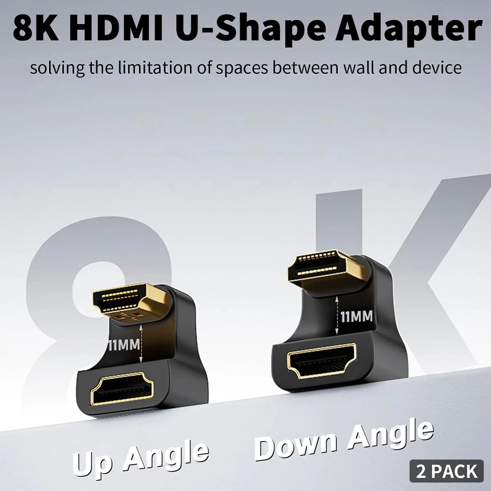 360 Degree U Shape hdmi adapter HDMI 2.1 Male to Female 8K@60Hz Connector Portable Display Monitor Accessories Up&Down Angle