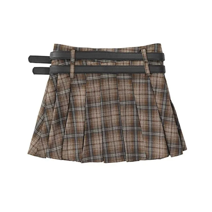 2024 Summer Academy Style Spicy Girl Short Skirt A-line Pleated Skirt Design High Waist Half Skirt