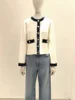 Women's Striped Knitted Cardigan Coat Versatile Contrasting Denim Patchwork Trim Female Single-Breasted Knitwear Jacket Tops 5