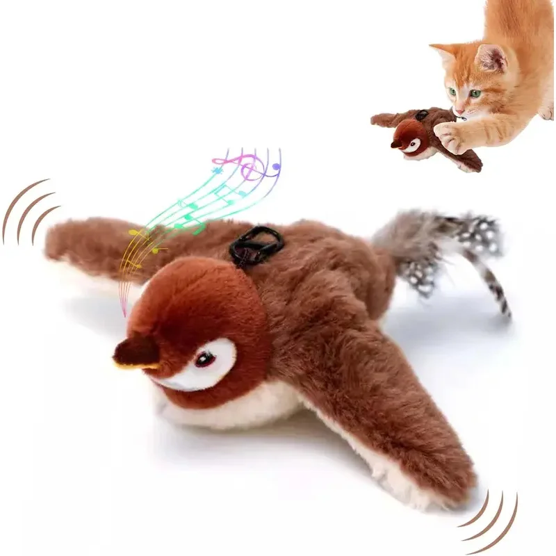 Cute Cat Hunter Interactive Shaking Sparrow Toy Rechargeable Portable Touch Activated Bird Voice Curious Teasing Stick Pet Gifts