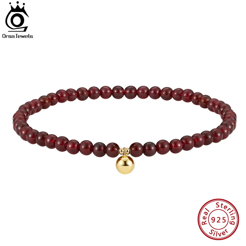 ORSA JEWELS Silver 925 Natural Garnet/Black Spinel Chain Anklets Women Trendy Summer Foot Chain Barefoot Jewelry SA48 anklet bracelets,silver anklets,ankle chain