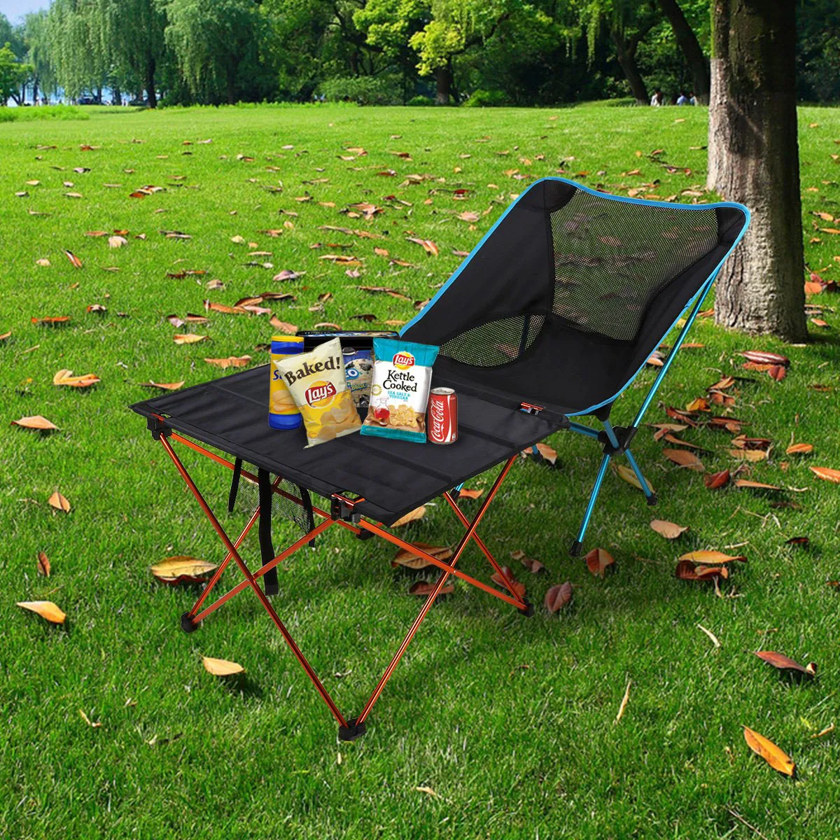 Tavolo da campeggio pieghevole con struttura in lega di alluminio e tessuto oxford 600D per viaggiare, spiaggia e sgabello da campeggio - immagine 6