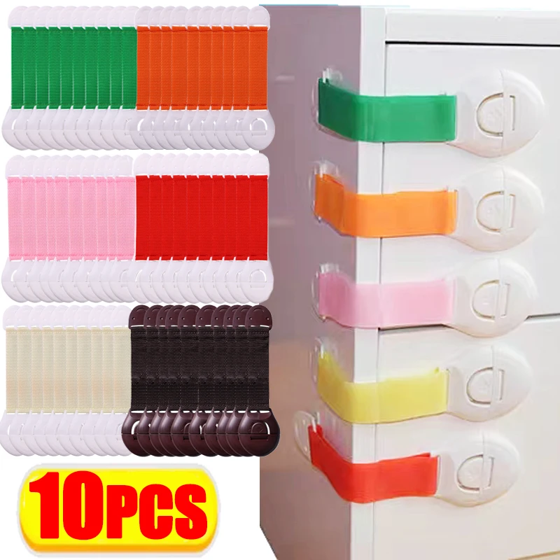 

10pcs Colored Webbing Multifunctional Safety Locks Baby Anti-opening Cabinet Safe Lock Anti-clip Hand Door Lock Fixing Clips
