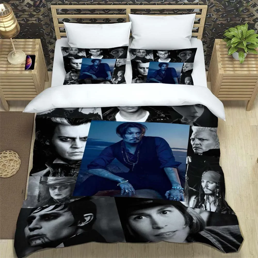 Johnny Depp Pattern Quilt Cover With Pillowcases 3D Digital Printed Bedding Set Twin Full Queen King Gift 2