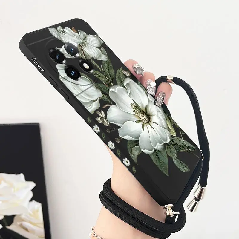 

Wild Flowers Crossbody Lanyard Silicone Phone Case For Oneplus 11 11R 10R 10T 10 Pro 9 9R 9RT 8T 8 8 Pro Cover