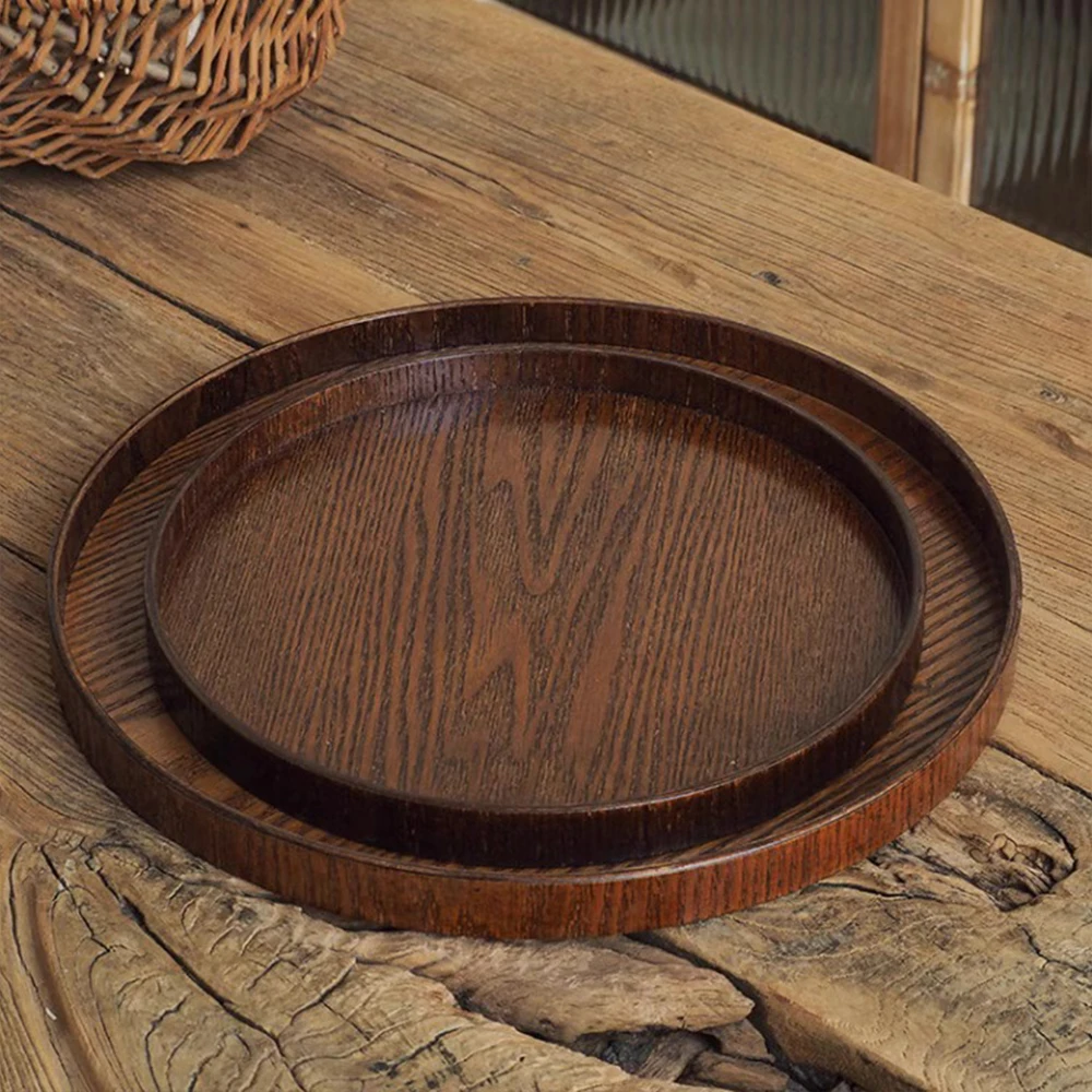 Runde Holz-Servierplatte 21/27/30cm Holztablett Dekoratives Tablett für Kaffee Zuhause Tisch Frühstück Abendessen Tee Essenstablett – Detail 13