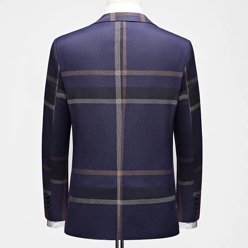 3 Pcs Suits Set Coat Vest Pants / Fashion Men's Casual Boutique Business Plaid Slim Formal Dress Blazers Jacket Waistcoat