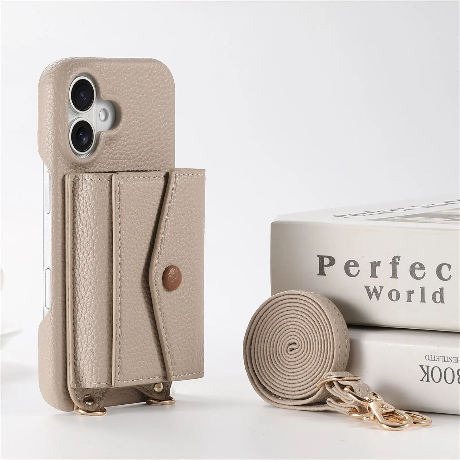 Premium PU Leather Crossbody Wallet Case with Card Holder and Mirror - Shockproof Cover