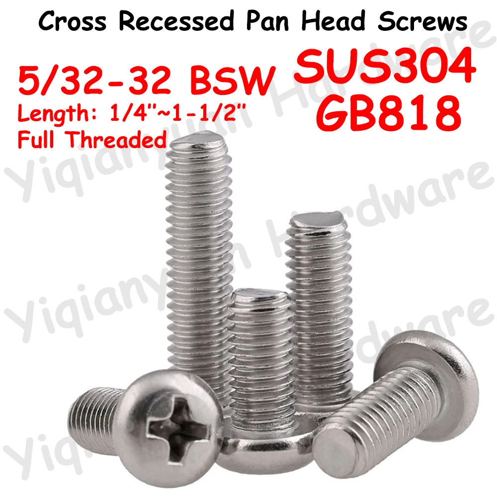 

Yiqianyuan 5/32-32 GB818 BSW резьба SUS304 нержавеющая сталь крест Встраиваемая сковородная головка крестообразные винты болты с полной резьбой