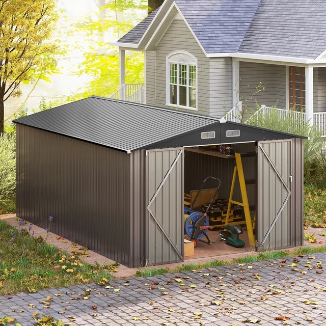 Abri de rangement extérieur 10 x 14 pieds avec un design coupe-vent amélioré et quatre ouvertures de ventilation 3
