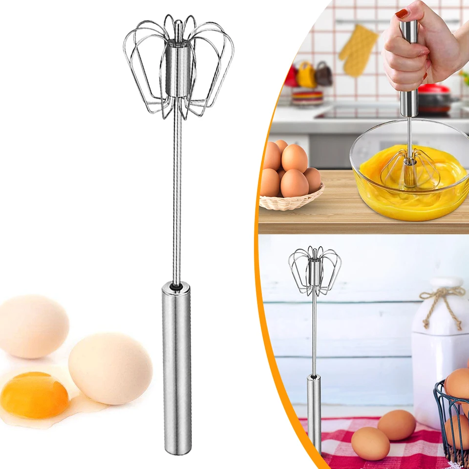 Stainless Steel Semi-Automatic Whisk, 2024 New Stainless Steel Egg Whisk Hand Push Rotary Whisk Blender Hand Push Mixer Stirrer Tool Cooking Kitchen H