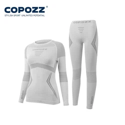 COPOZZ Unisex Thermal Ski Underwear Set - Quick Dry Compression Tracksuit - S (Women silver gray)