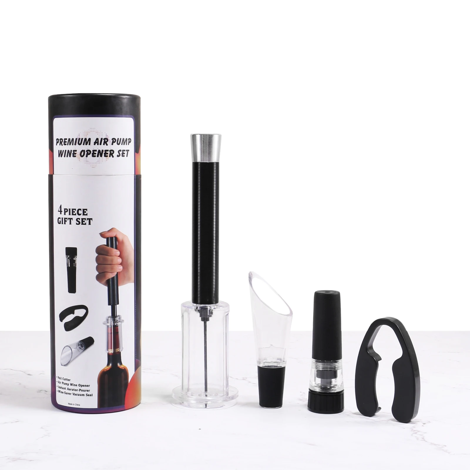 4-piece set wine pressure bottle opener Wine needle bottle opener cylinder box Bottle Paper cutter Wine pour vacuum plug wine opener