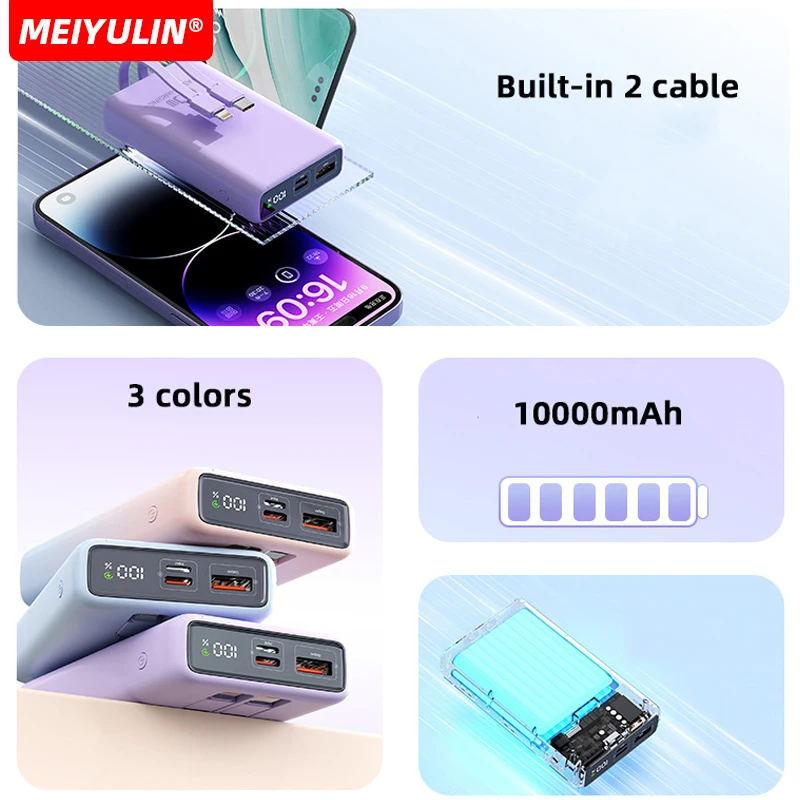 Power Bank di grande capacità da 10000mah con cavo USB C portatile PD 20W batteria esterna a ricarica rapida per iPhone 15 Xiaomi Samsung - Image 5