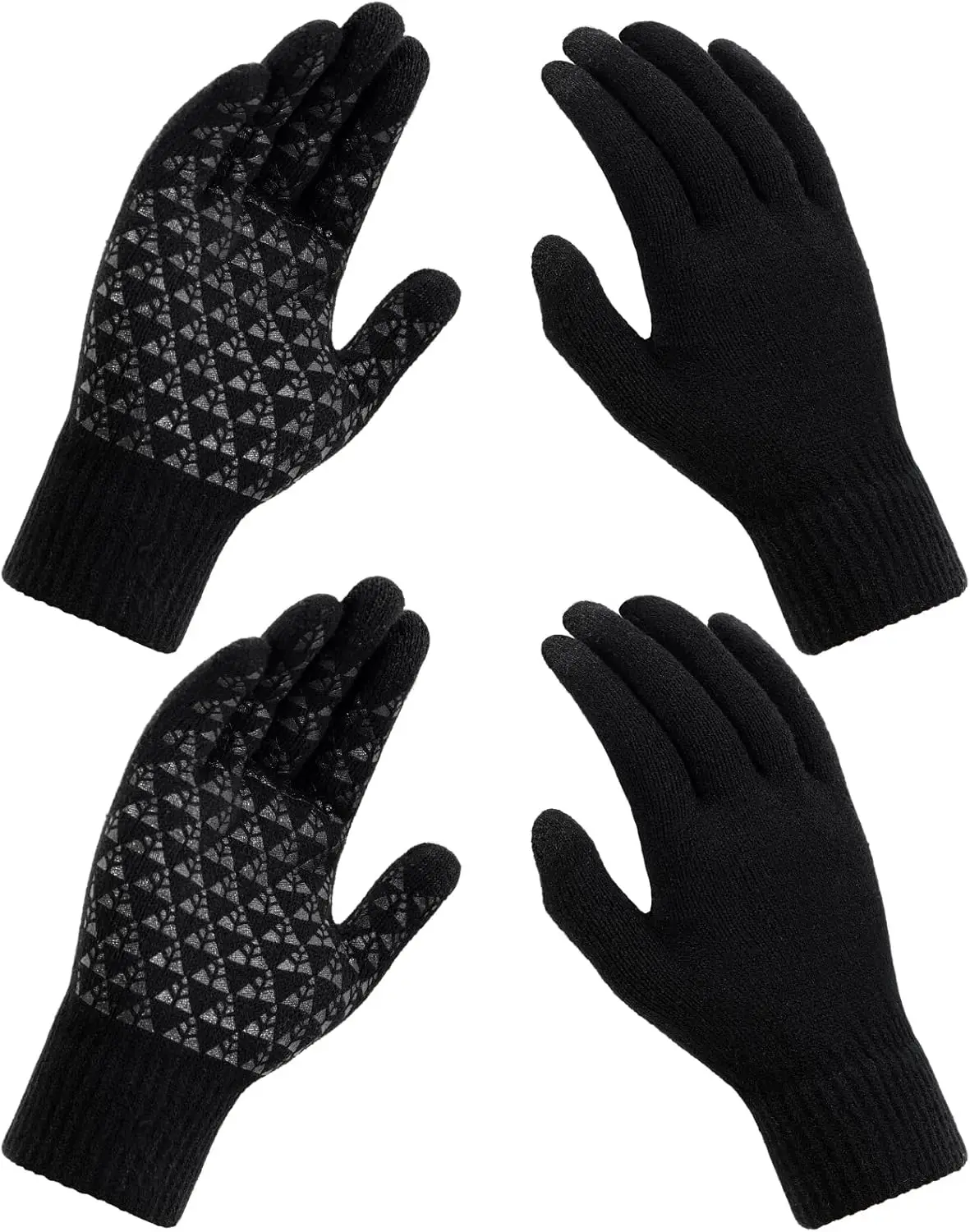 Winter gloves, men's gloves black heated non-slip touch screen with hot soft knit for running, driving and hiking 2