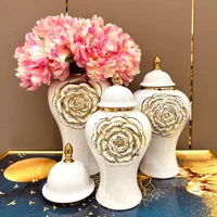 Gold Rose Relief General Can Ginger Jar Porcelain Storage Flower Vase Desktop Organization Home Decoration 1