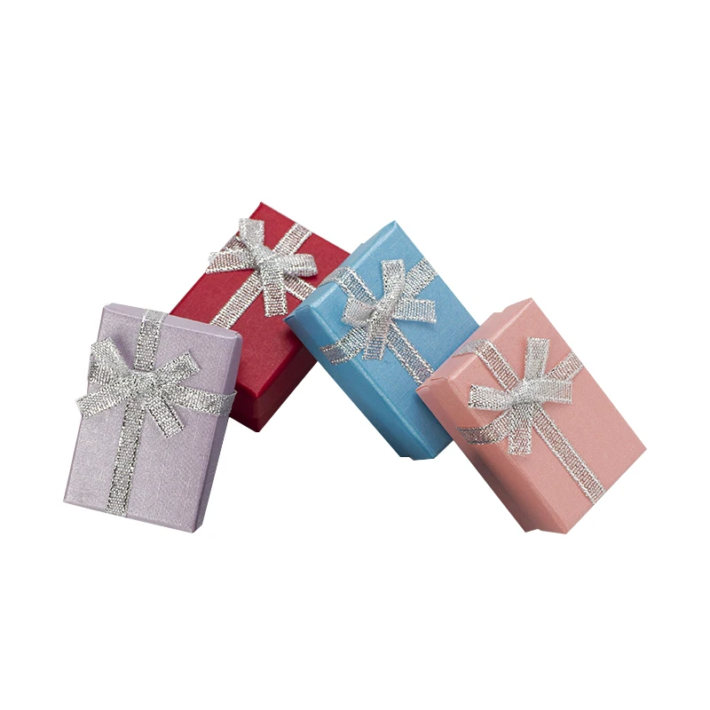 

100pcs Jewelry Box For Engagement Ring Earrings Necklace Bracelet Bowknot Organizer Box Pealr Paper Gift Boxes with White Sponge